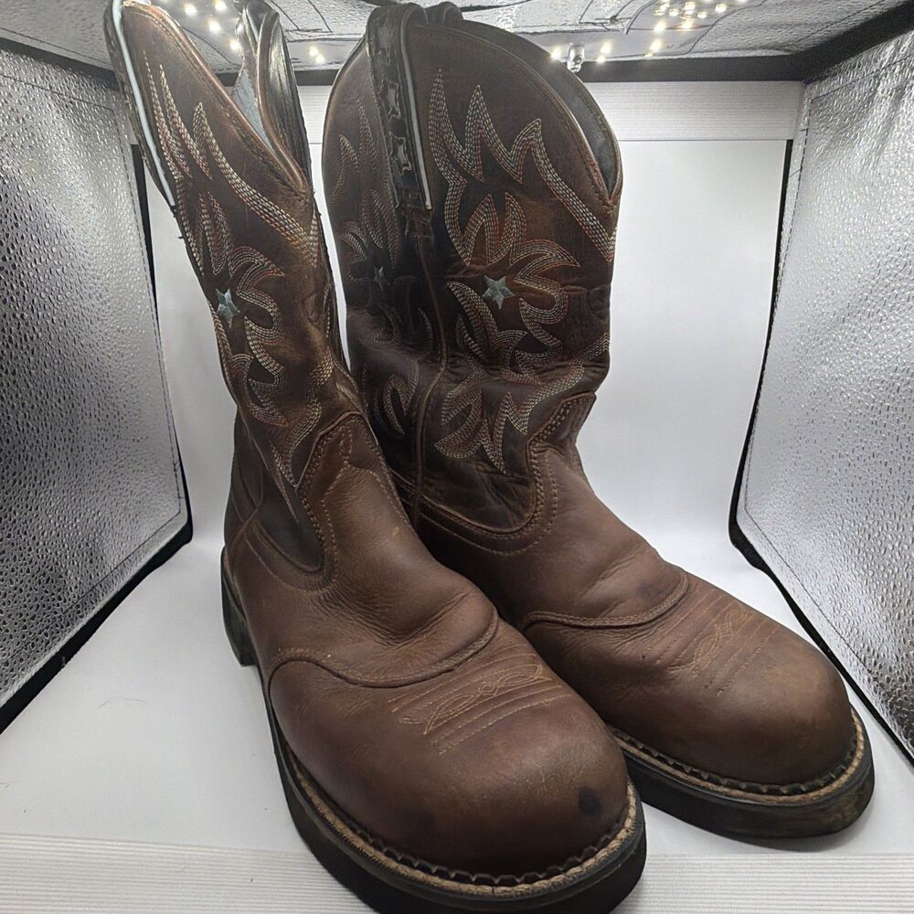Ariat ProBaby Western Cowboy Boots Womens 9.5B Brown Leather Star Embroidery